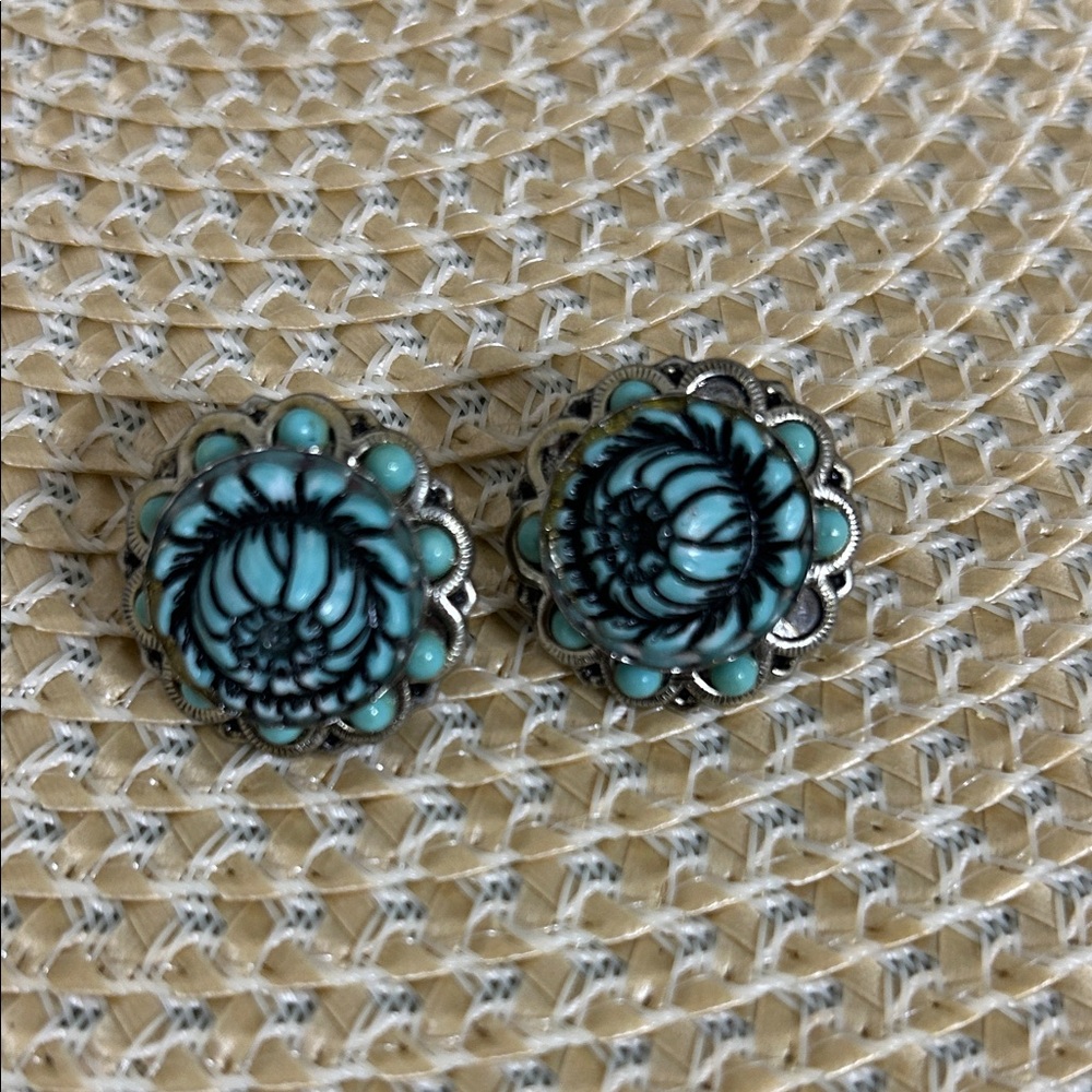 Turquoise Floral Statement clip on Earrings - Women Jewelry